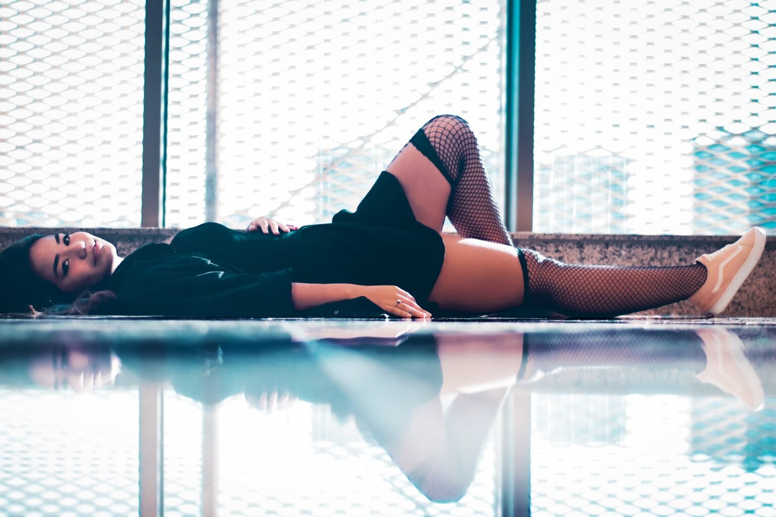 Lady lying on pu flooring